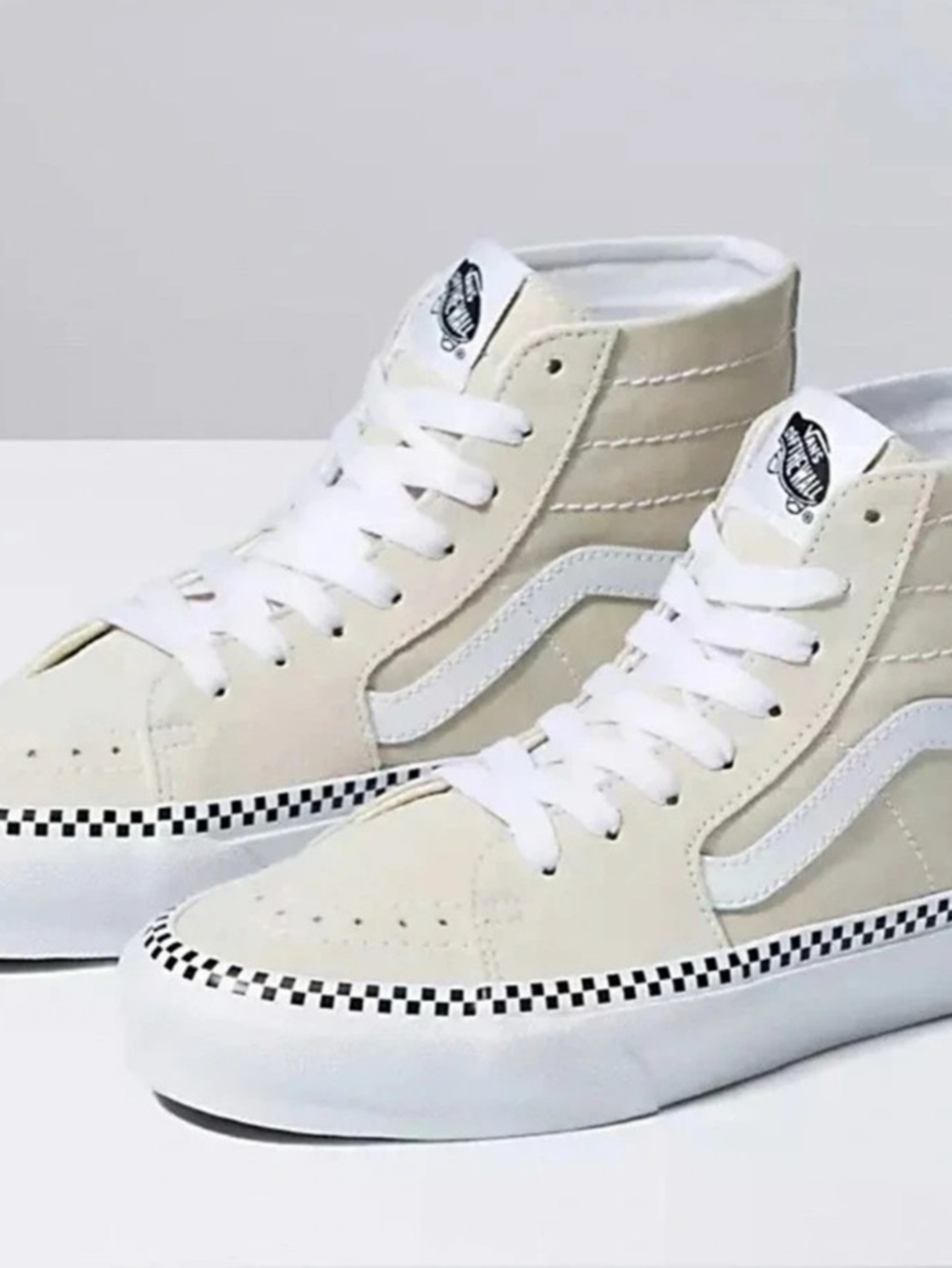 Vans Skate Sk8-Hi Checkerboard Off-White Skate Checkerboard High Top Sneakers